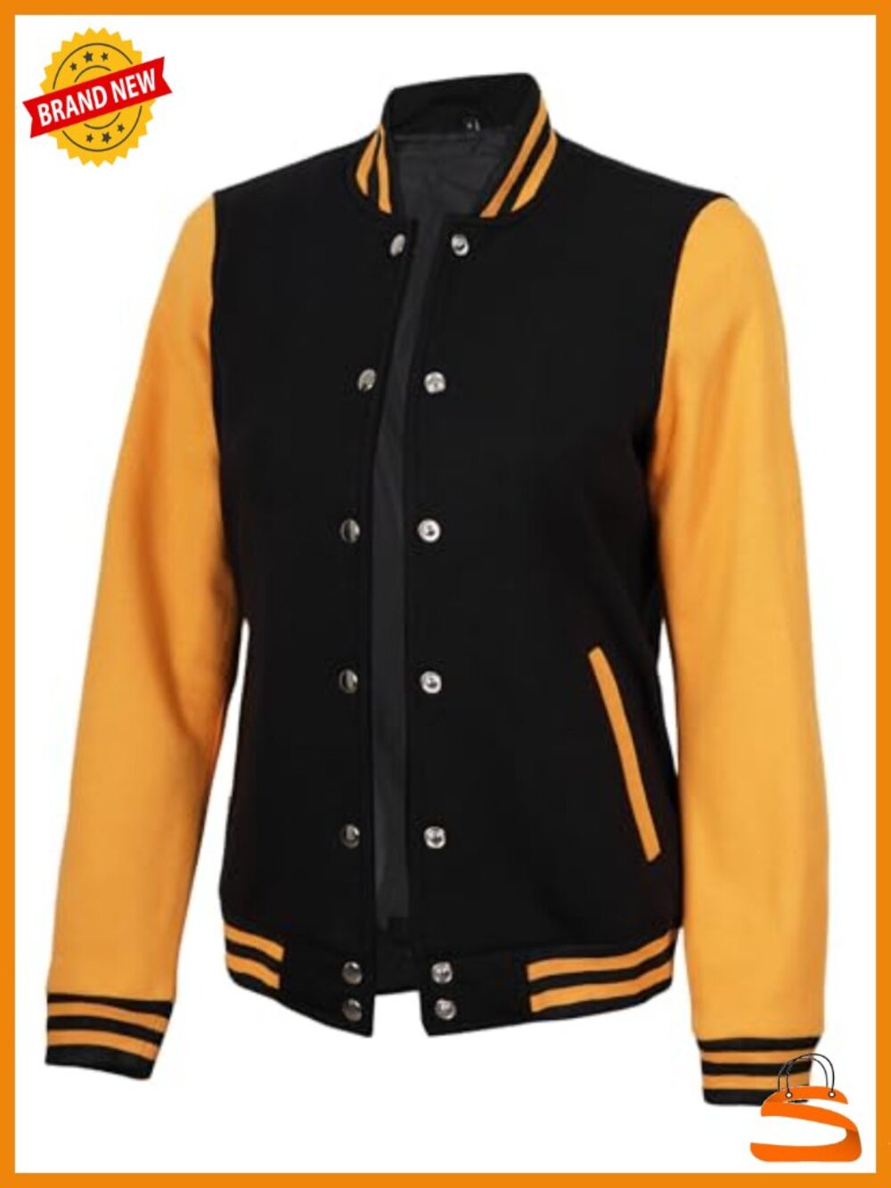 Fleece Varsity Bomber Jacket Snap Closure Letterman Casual